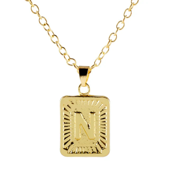Retro Alphabet Square Pendant Necklace