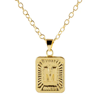 Retro Alphabet Square Pendant Necklace