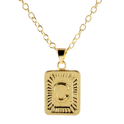 Retro Alphabet Square Pendant Necklace