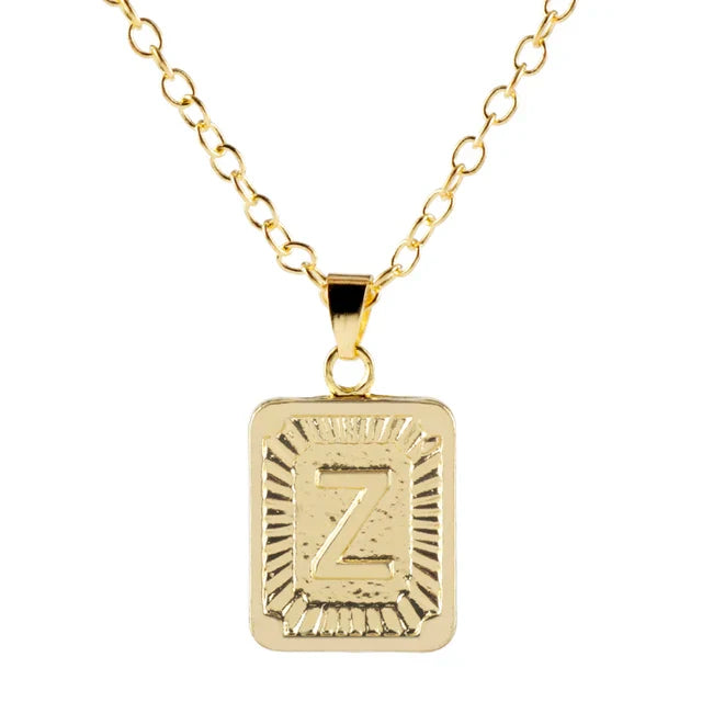 Retro Alphabet Square Pendant Necklace