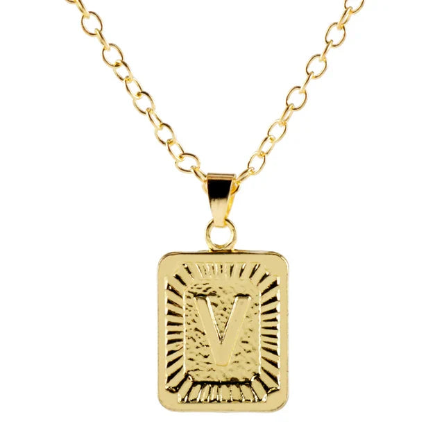 Retro Alphabet Square Pendant Necklace