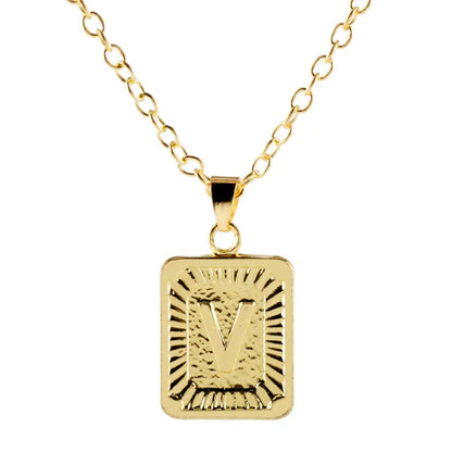 Retro Alphabet Square Pendant Necklace