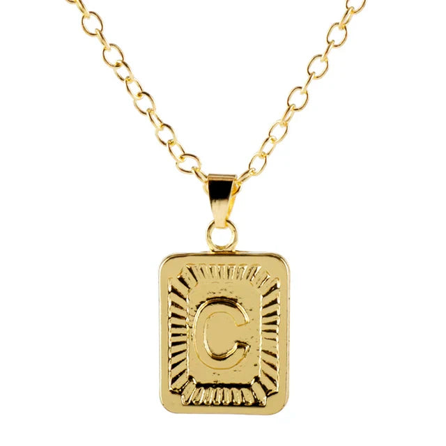 Retro Alphabet Square Pendant Necklace