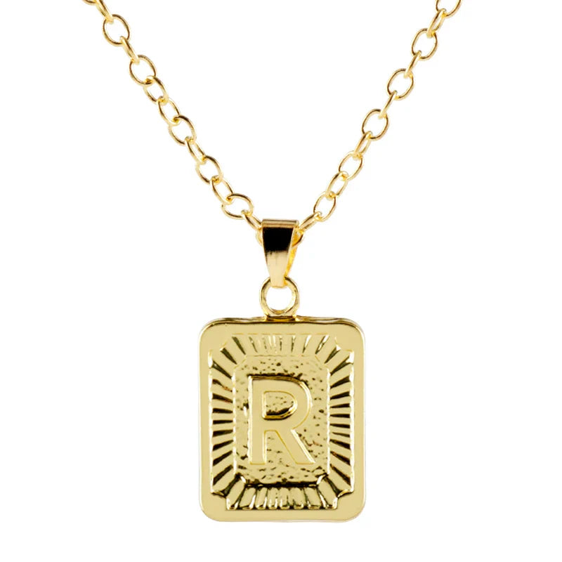Retro Alphabet Square Pendant Necklace