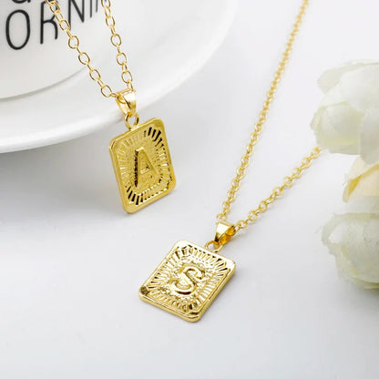 Retro Alphabet Square Pendant Necklace
