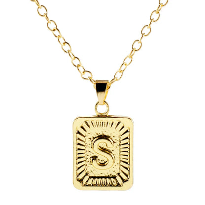 Retro Alphabet Square Pendant Necklace
