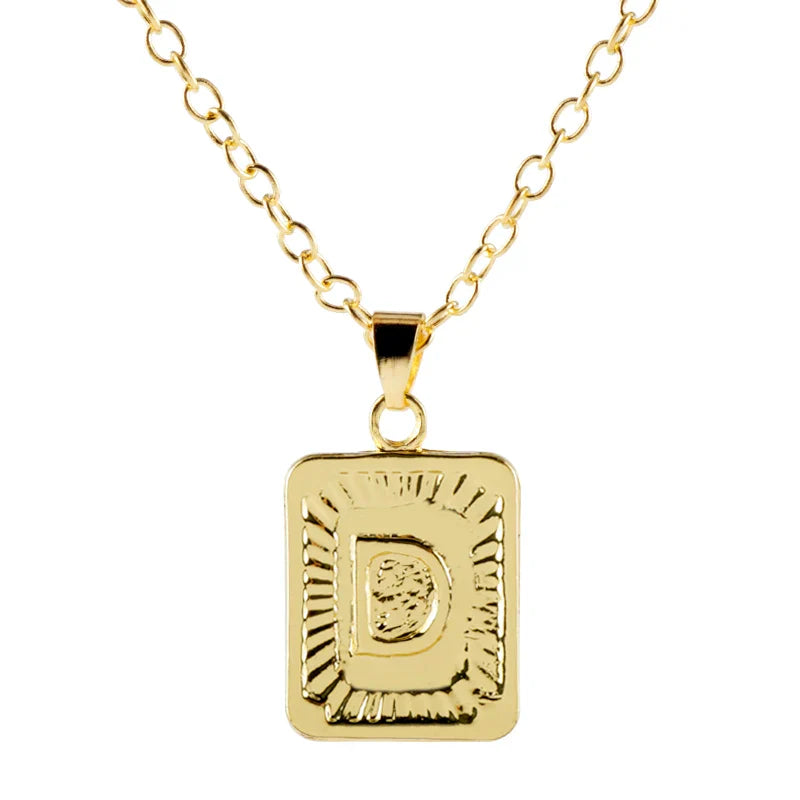 Retro Alphabet Square Pendant Necklace