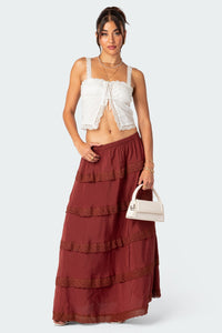 Tiered Lace Trim Maxi Skirt