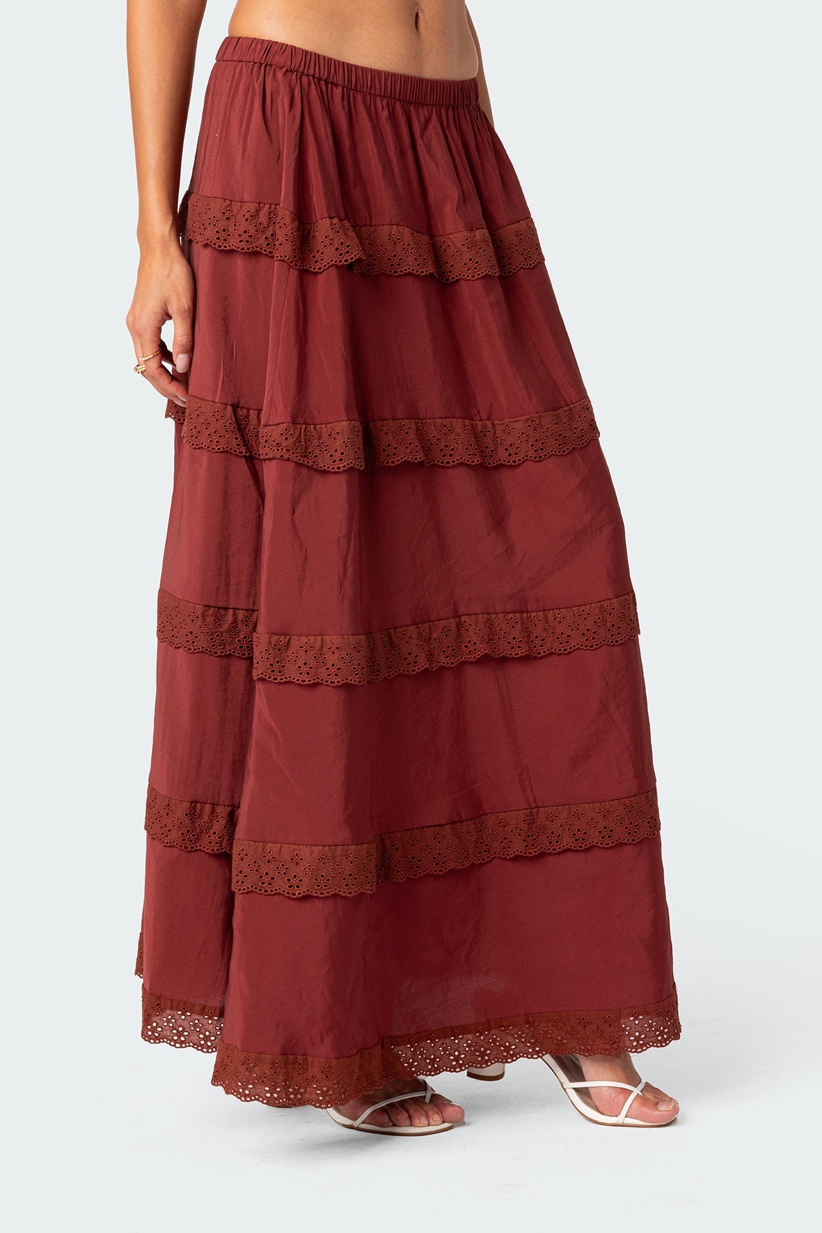 Tiered Lace Trim Maxi Skirt
