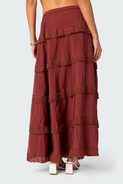 Tiered Lace Trim Maxi Skirt