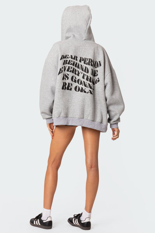 Everything'S Ok Zip Up Oversized Hoodie
