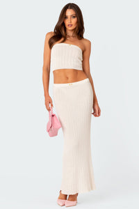 Rosebud Knit Low Rise Back Slitted Maxi Skirt