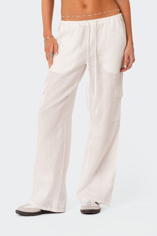 Lyric Linen Low Rise Cargo Pants