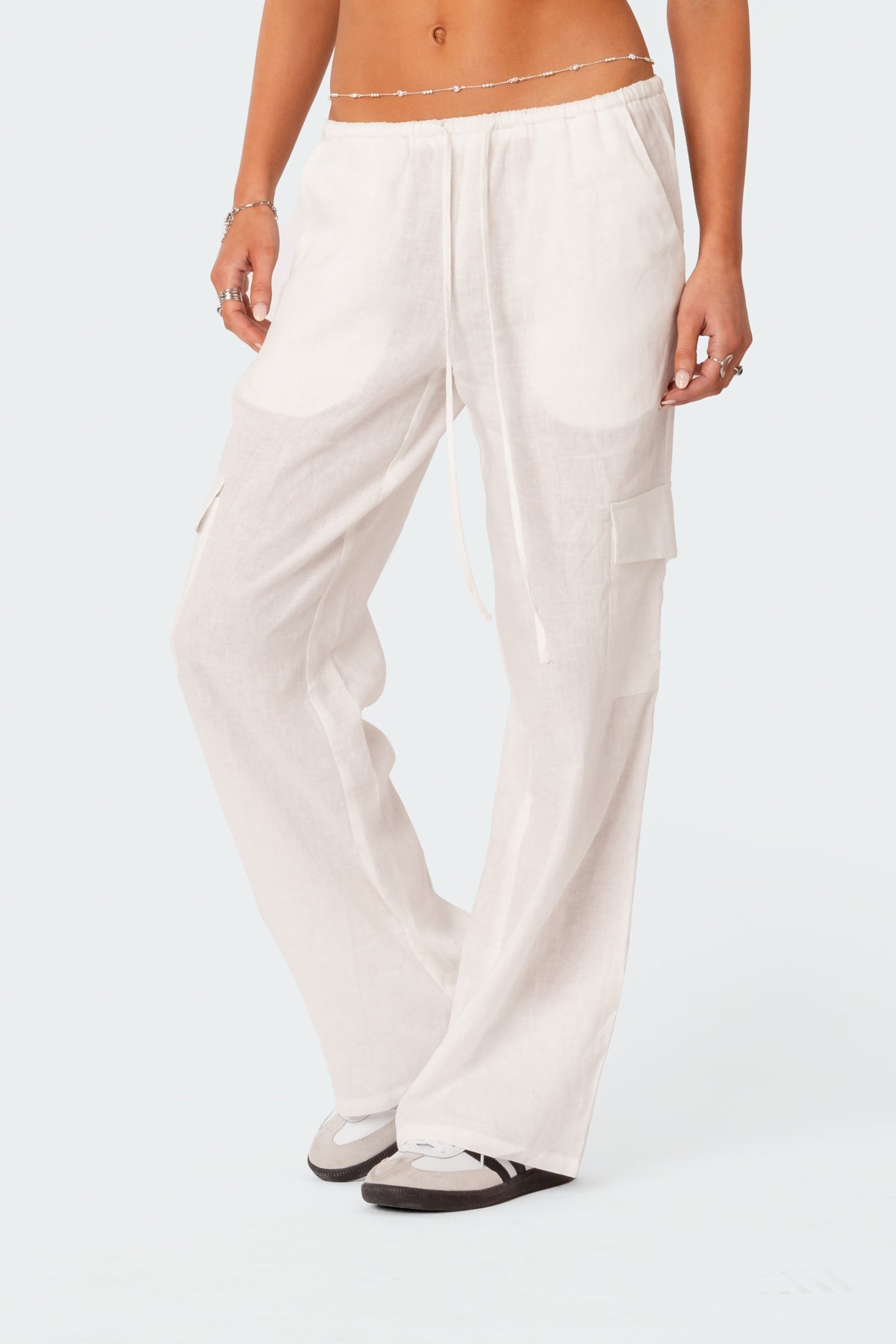 Lyric Linen Low Rise Cargo Pants