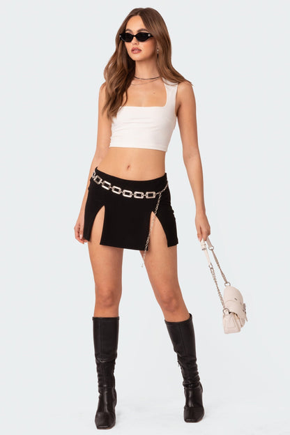 Double Slit Low Rise Mini Skirt