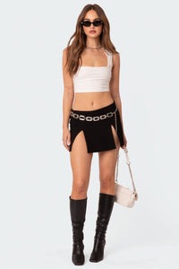 Double Slit Low Rise Mini Skirt