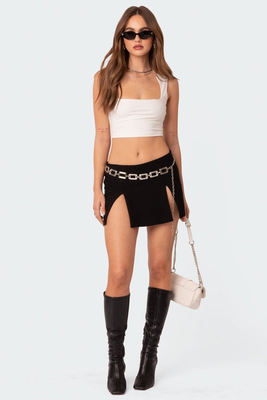 Double Slit Low Rise Mini Skirt