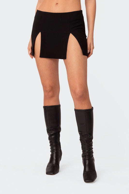Double Slit Low Rise Mini Skirt