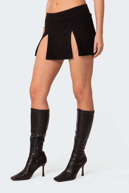 Double Slit Low Rise Mini Skirt