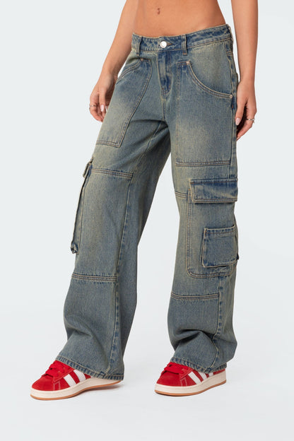 Westie Low Rise Washed Cargo Jeans