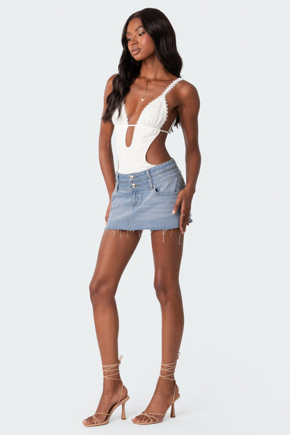 Double Waist Denim Mini Skirt