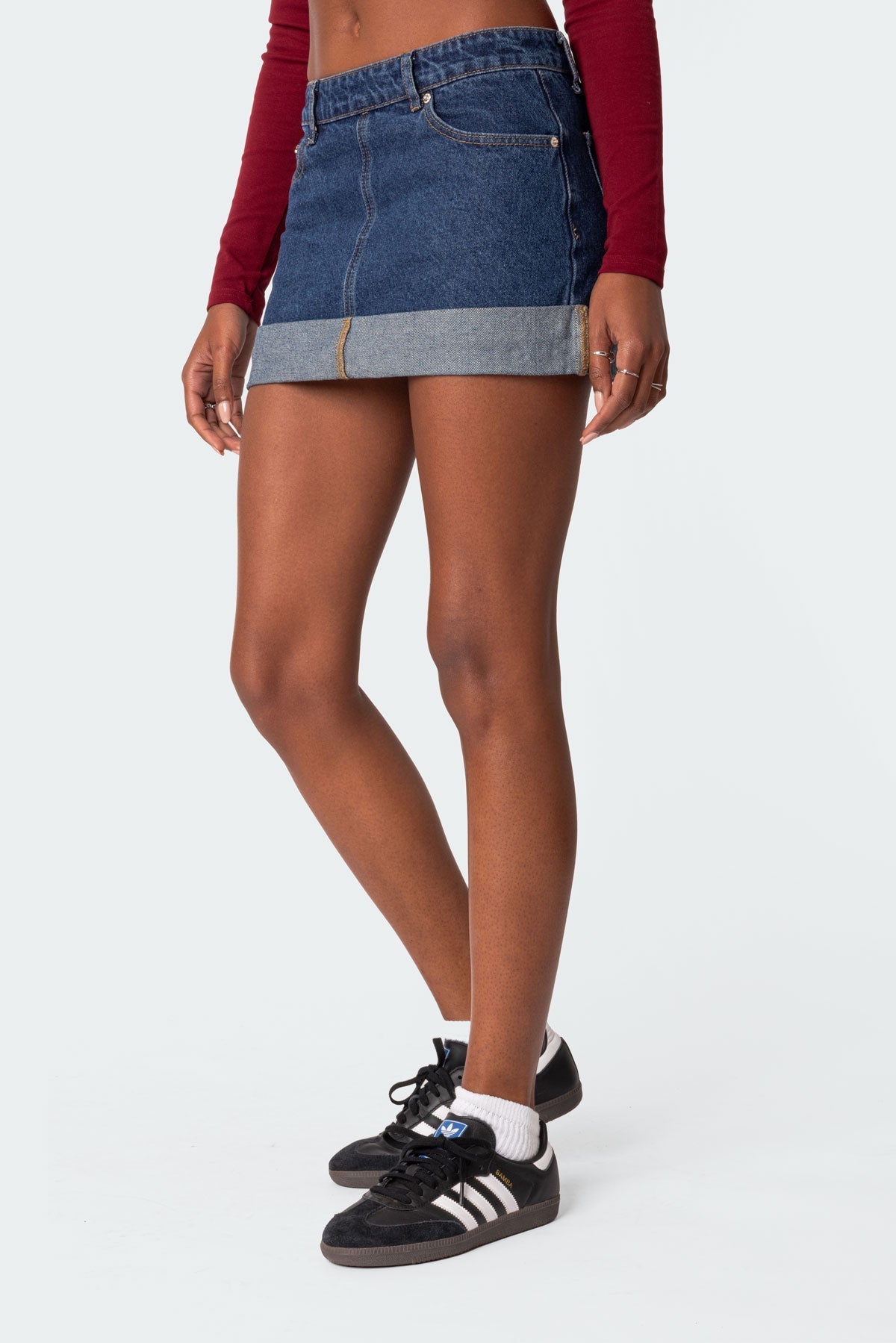 Off Duty Folded Denim Mini Skirt