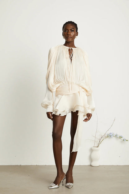 Ariel Pleated Ruffled Midi Dress