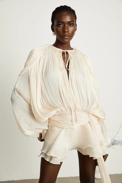 Ariel Pleated Ruffled Midi Dress