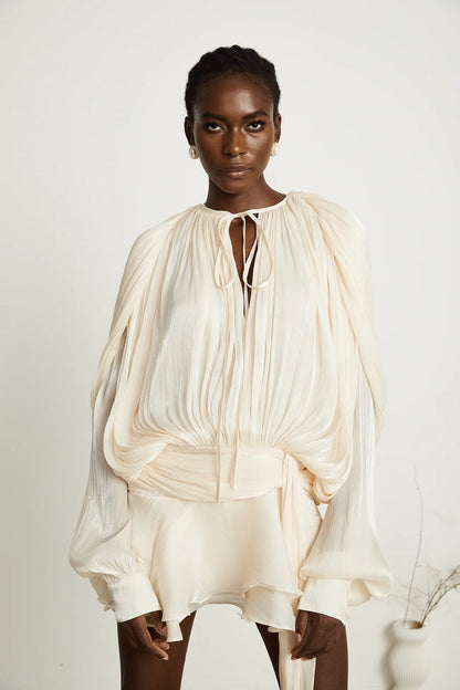 Ariel Pleated Ruffled Midi Dress