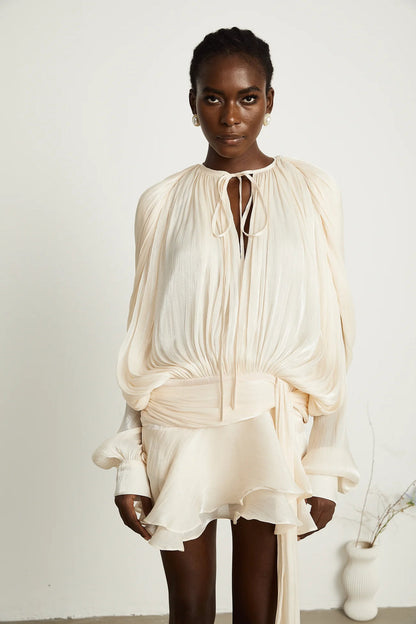 Ariel Pleated Ruffled Midi Dress