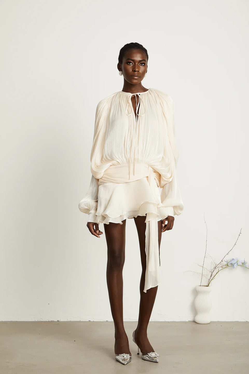 Ariel Pleated Ruffled Midi Dress