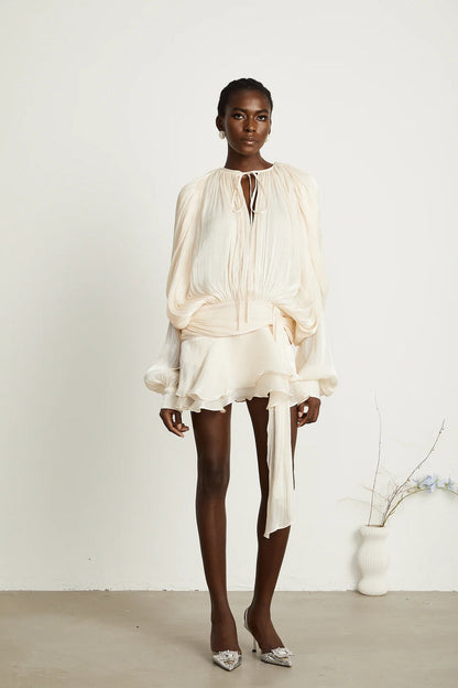 Ariel Pleated Ruffled Midi Dress