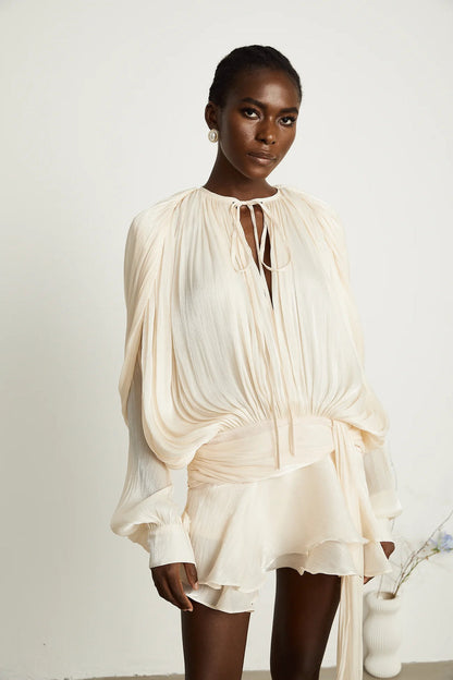 Ariel Pleated Ruffled Midi Dress