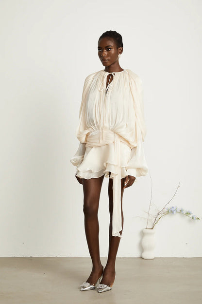 Ariel Pleated Ruffled Midi Dress