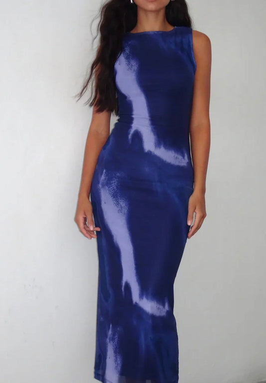 Fayola Printed Maxi Dress In Watercolour Navy