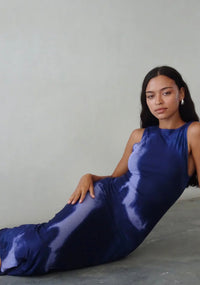 Fayola Printed Maxi Dress In Watercolour Navy