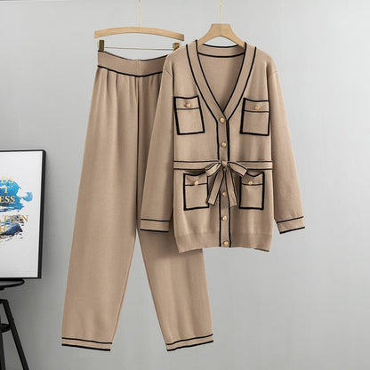Solid Color Knit Casual 2 Piece Set