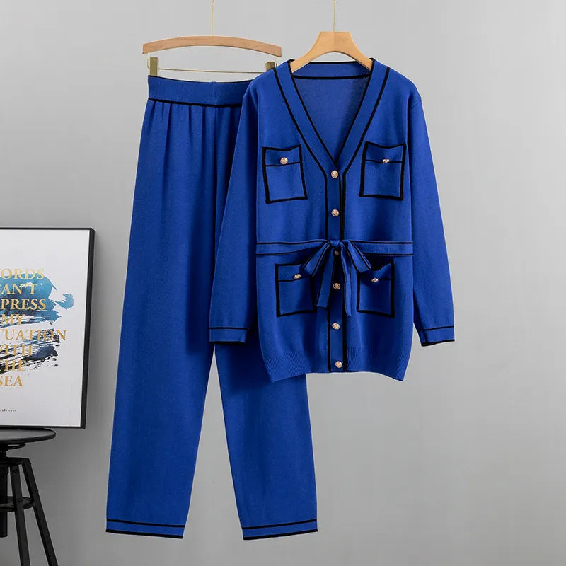 Solid Color Knit Casual 2 Piece Set