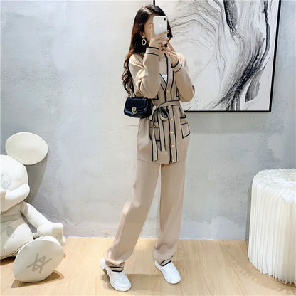 Solid Color Knit Casual 2 Piece Set