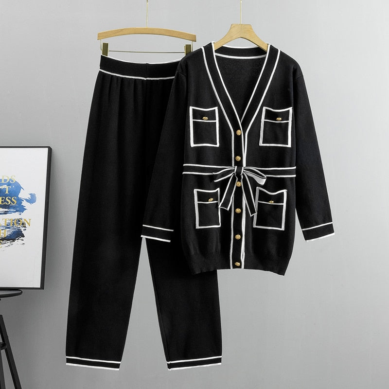 Solid Color Knit Casual 2 Piece Set