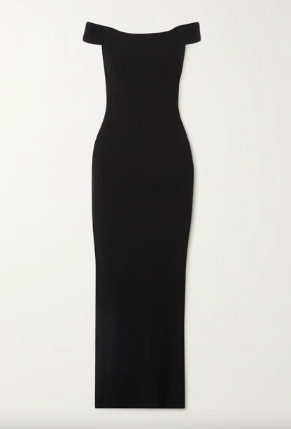 Soft Lounge off-the-shoulder ribbed stretch-modal maxi dress - Onyx