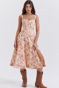 SAIRA IVORY FLORAL MIDI SUNDRESS