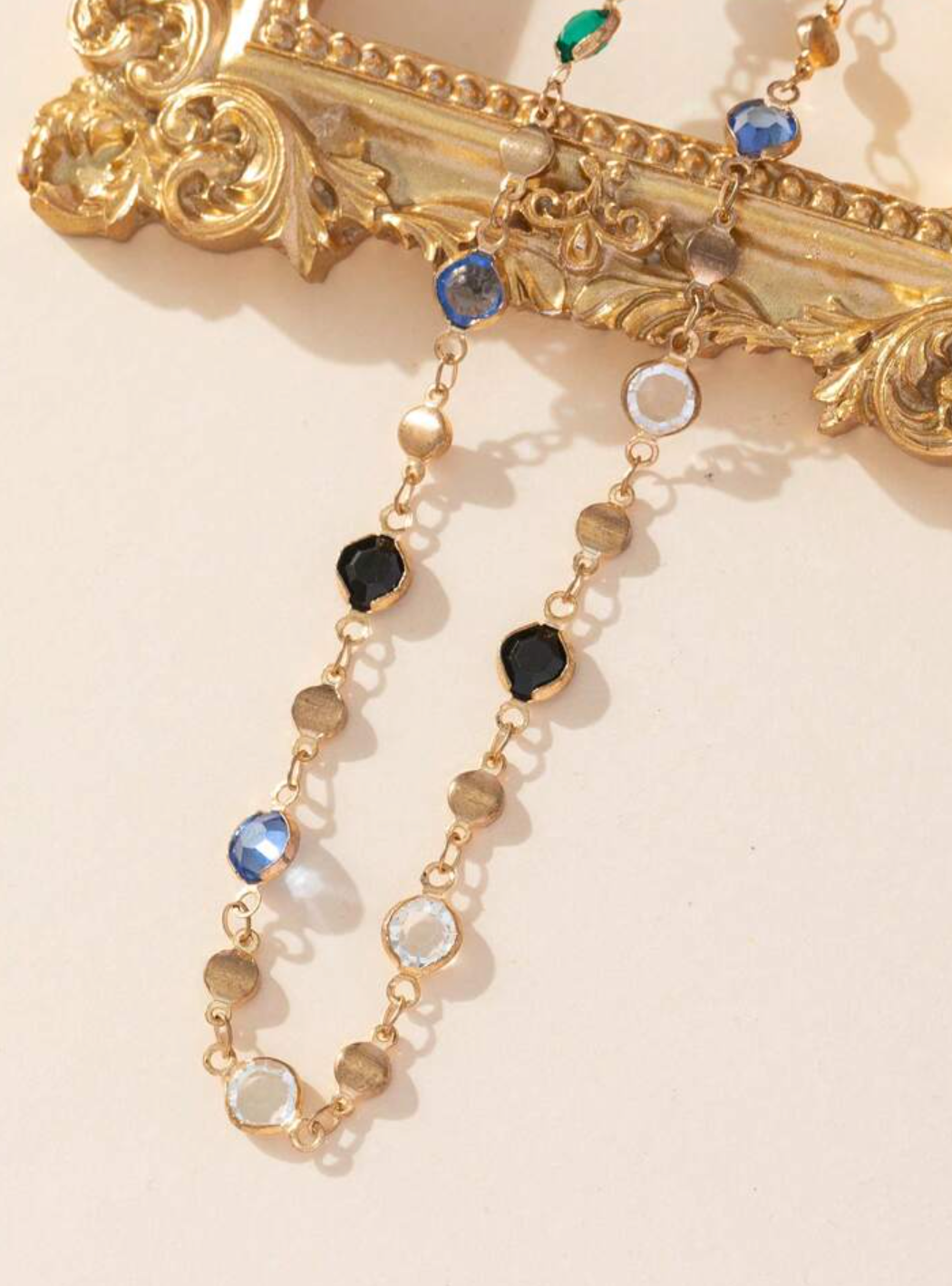Colored Glass Decor Y-Shaped Necklace, 80cm