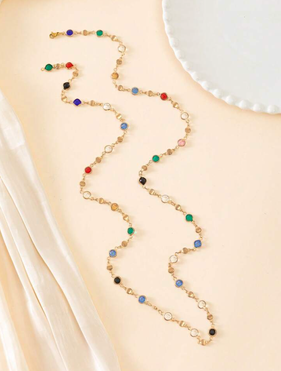 Colored Glass Decor Y-Shaped Necklace, 80cm