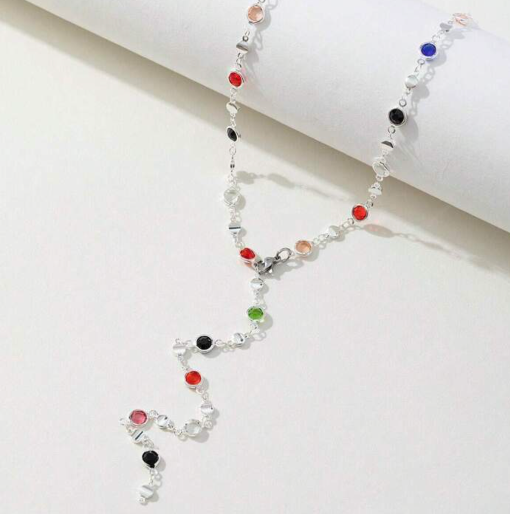 Colored Glass Decor Y-Shaped Necklace, 80cm