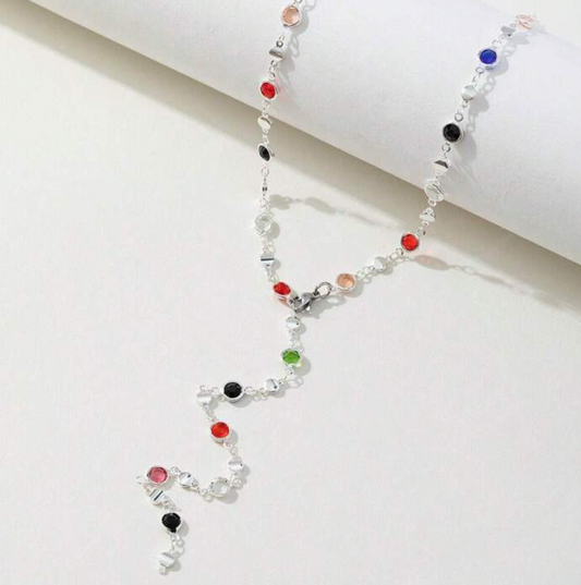 Colored Glass Decor Y-Shaped Necklace, 80cm