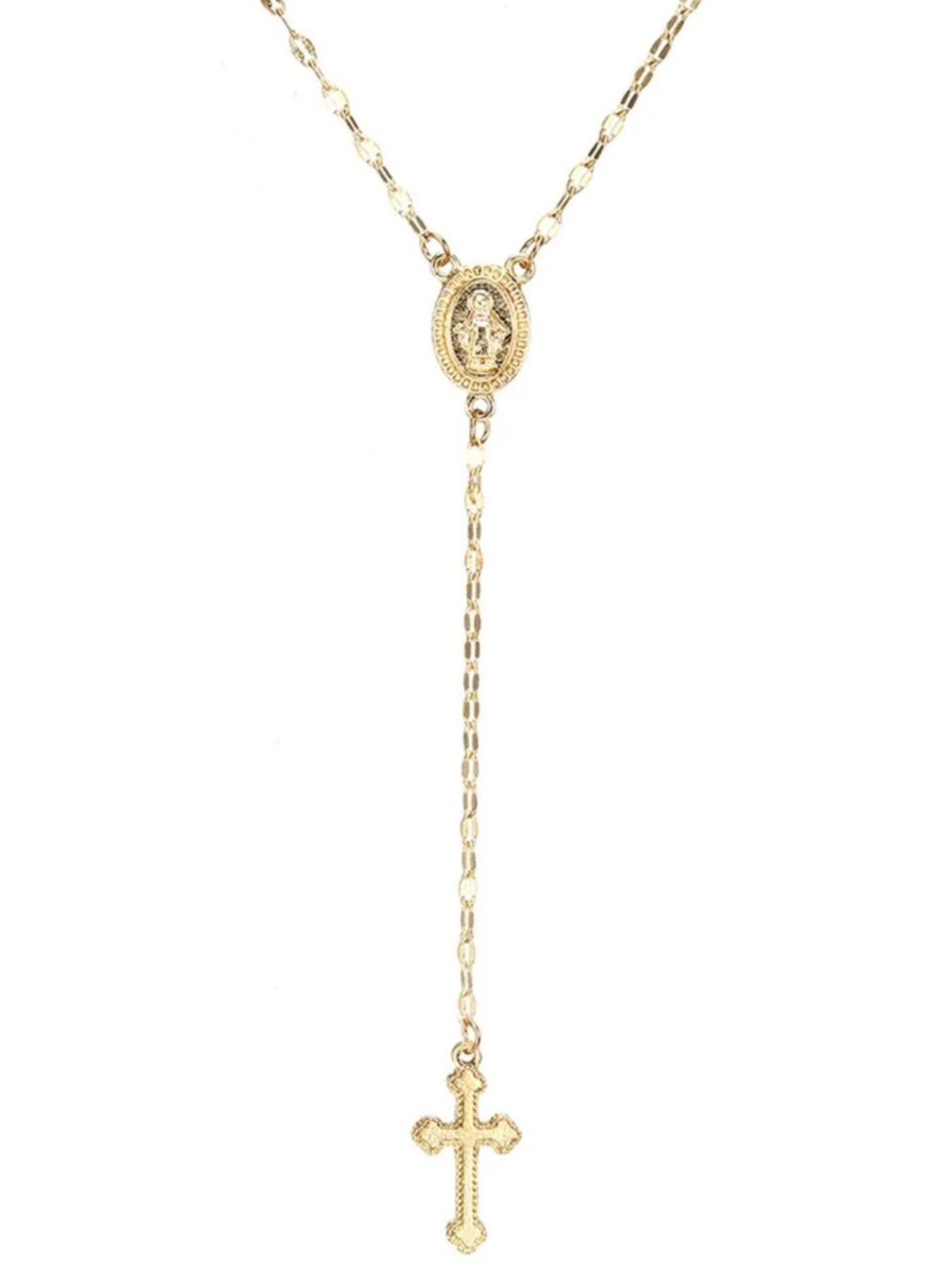 New Style Cross & Virgin Mary Tassel Detail Long Necklace