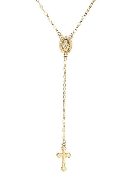 New Style Cross & Virgin Mary Tassel Detail Long Necklace