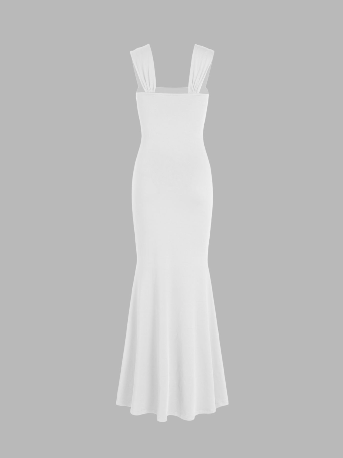 SOLID RUCHED U-NECKLINE RUFFLE MAXI DRESS