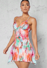 Tie Dye Backless Halter Neck Dress